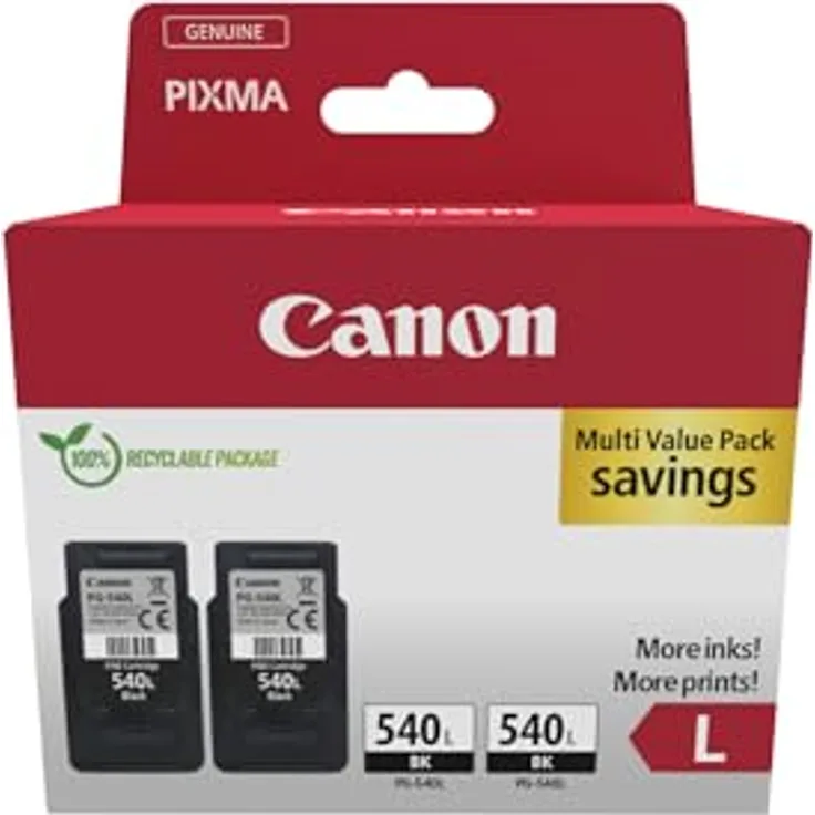 Canon PG-540L, Doppelpack Pigmentschwarz Tintenpatronen, 2x 11 ml, bis zu 600 Seiten