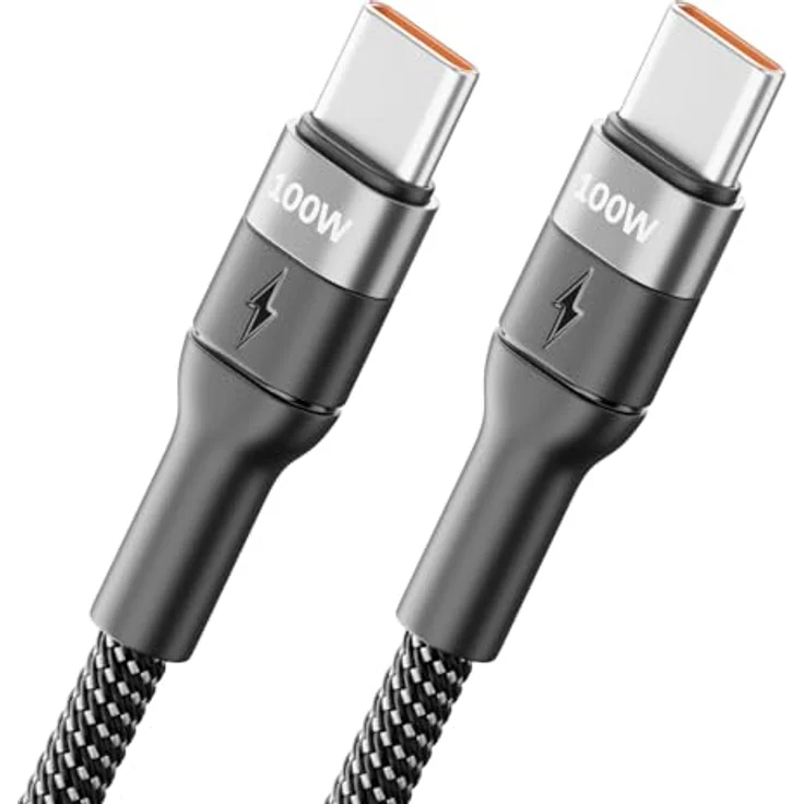 deleyCON 1m USB C Kabel (100W Schnellladekabel) PD 3.0 PPS - C auf C - Flexibles, geflochtenes Nylon mit Knickschutz für iPhone 17/16/15 Pro Max, Galaxy S25/S24/S23, iPad Pro, MacBook, PS5 – Bild 1