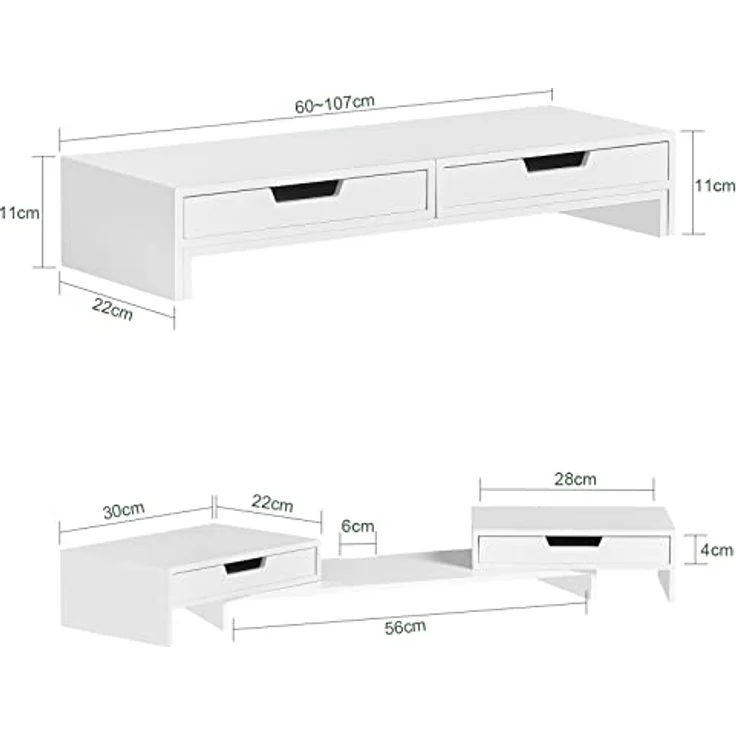SoBuy Monitor-Halterung BBF04, Design Monitorerhöhung für 2 Monitore in Natur und Weiß, Belastbarkeit bis 25 kg, aus Bambus/MDF – Bild 2