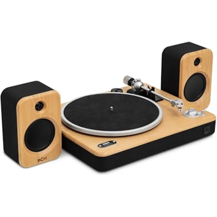 House of Marley Stir it Up Wireless 2, Bluetooth Plattenspieler mit 10W Lautsprechern, nachhaltig gefertigt aus Bambus, inkl. Audio-Technica Tonabnehmer