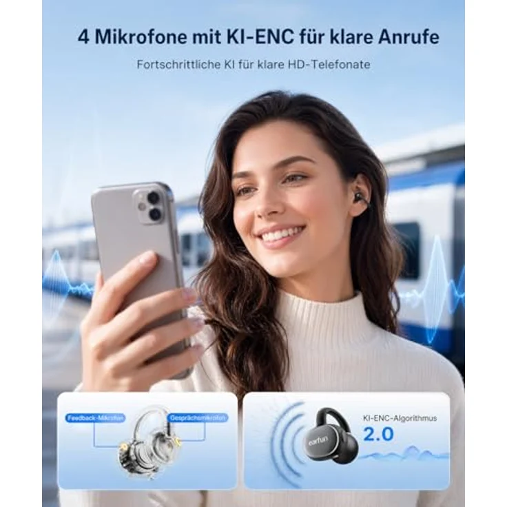 EarFun Clip 2 Schwarz Open-Ear Bluetooth-Kopfhörer, Clip-On Earbuds, Hi-Res Audio mit LDAC, 12-mm-Titan-Treiber, 40 Std. Akku, IP55 – Bild 5
