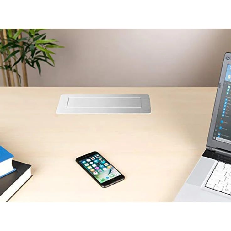 revolt Versenkbare Steckdose: Versenkbare 3-fach Einbau-Tischsteckdose, USB-C, PD & QC 3.0, silber (Versenkbare Steckdose mit USB, USB Hub Tisch, iPhone Ladestation) – Bild 4