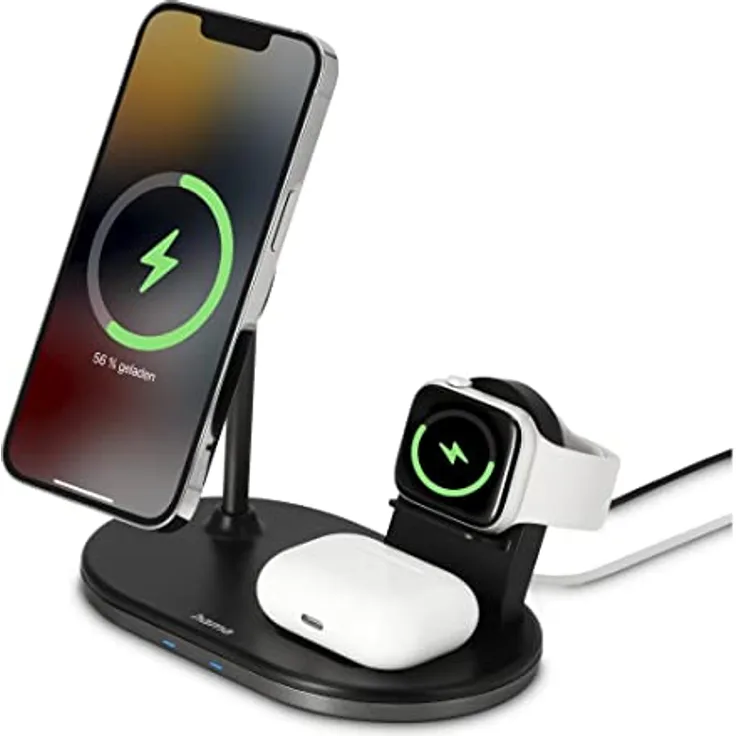 Hama Wireless Charger „MagCharge“ für Apple iPhone, Apple AirPod, Apple Watch (3in1 induktive Ladestation mit Quick Charge 15 W, magnetisches, kabelloses Ladegerät für Apple MagSafe und Hama MagLine)