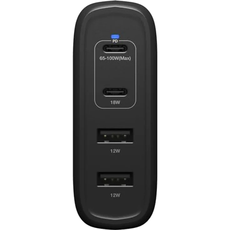 OtterBox Standard EU 100W USB-C PD GaN 4 Port Ladegerät, x2 USB-C PD Ports + x2 USB-A Ports, Schnelllade Gerät für Smartphone und Tablets, Sturzgeschützt und Robust, Schwarz – Bild 2