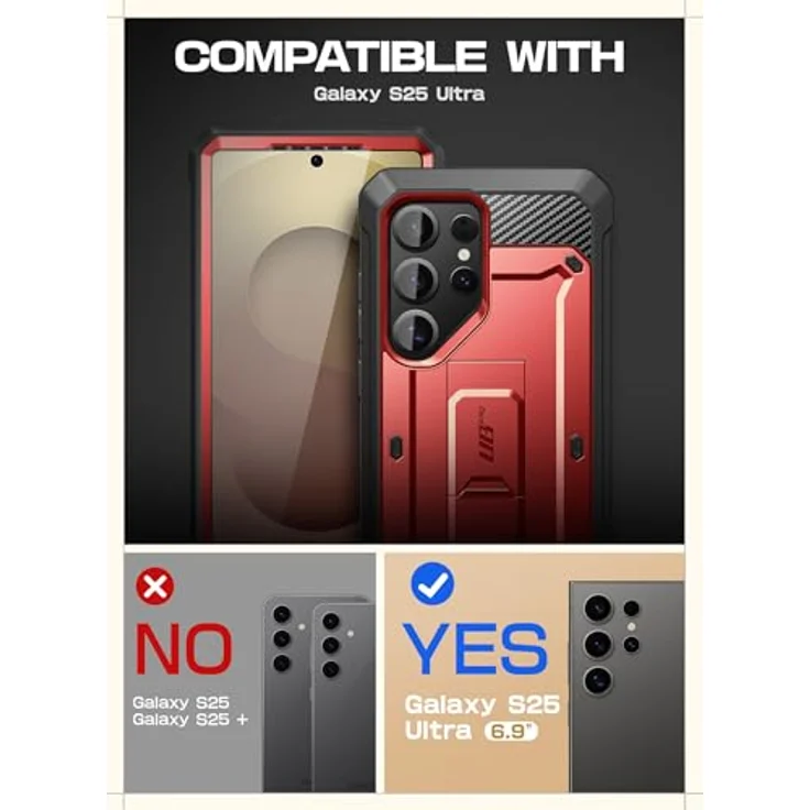 SupCase Samsung Galaxy S25 Ultra Hülle Bumper Case UBPro, 2 Frontseite, Outdoor Handyhülle mit Gürtelclip und Ständer, Rot – Bild 2
