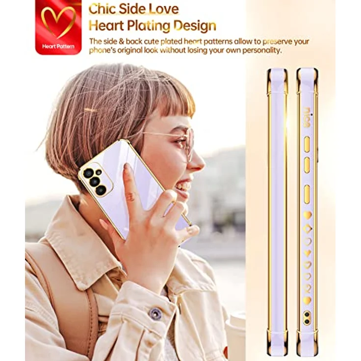 LeYi Handyhülle für Samsung Galaxy A34 5G, Stoßfest mit 2 Schutzfolien, Cute Herz Muster in Lila, TPU Silikon, Kameraschutz und kratzfest – Bild 5