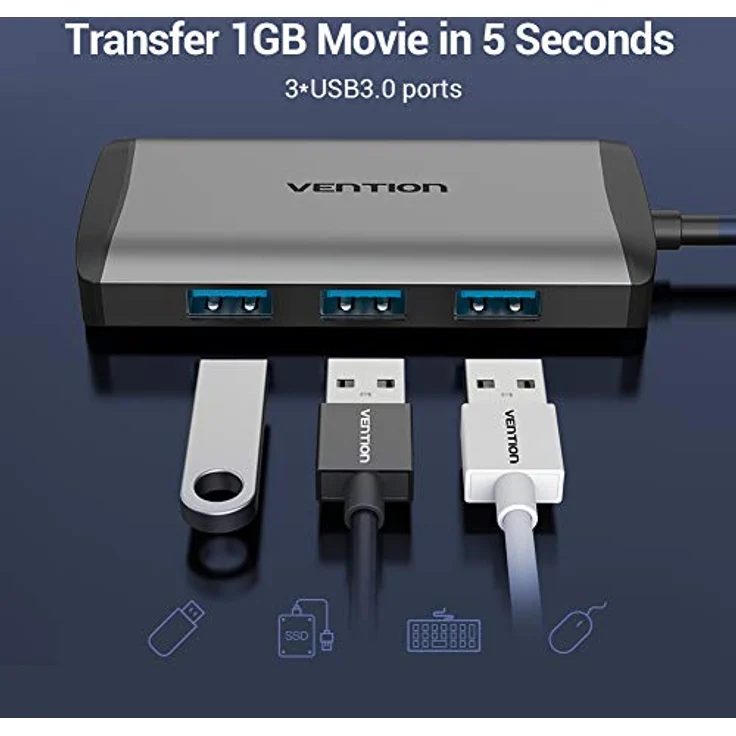 Vention CNCHB Dockingstation Silber mit 4K Auflösung und 87W PD Schnellladung – Bild 5