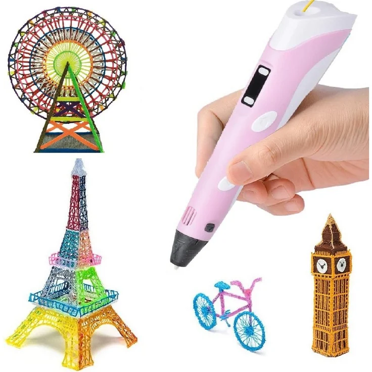 Wisam 3D-Drucker-Stift Set mit 3 Farben PLA Filament 1,75 mm, ergonomisch, einstellbare Geschwindigkeit, automatische Abschaltung
