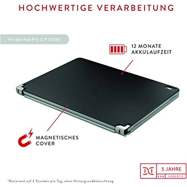 BRYDGE 12.9 Pro, Hochwertige Bluetooth Tastatur aus Aluminium, deutsches Layout QWERTZ, für das iPad Pro 12.9 (2018 & 2020), inklusive magnetischem iPad Cover, silber - Preisvergleich – Bild 5