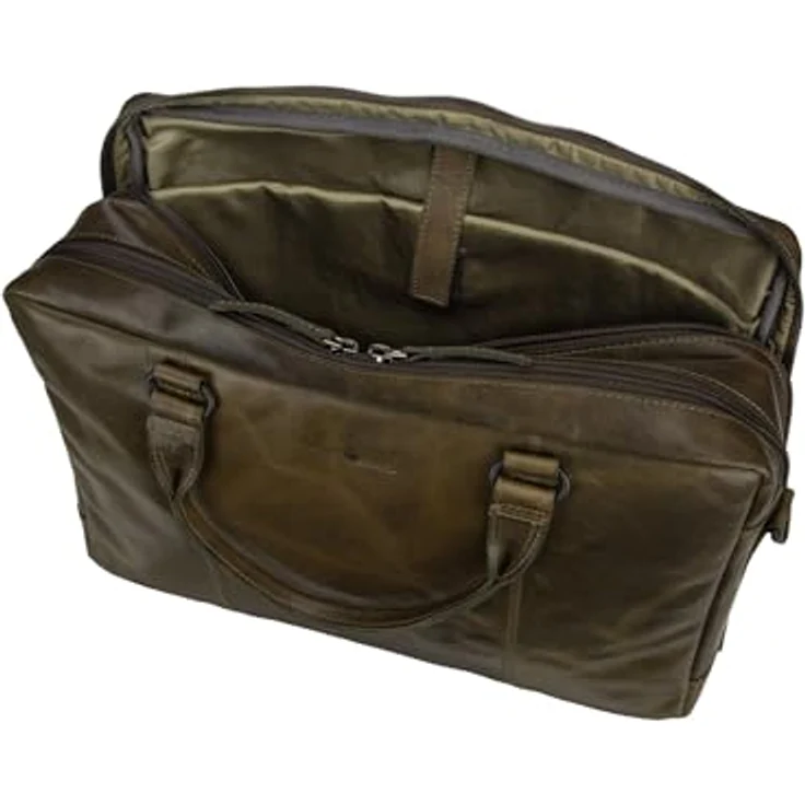 Greenburry Newport Aktentasche, 100% Leder mit Laptopfach für 43 cm, oliv – Bild 5