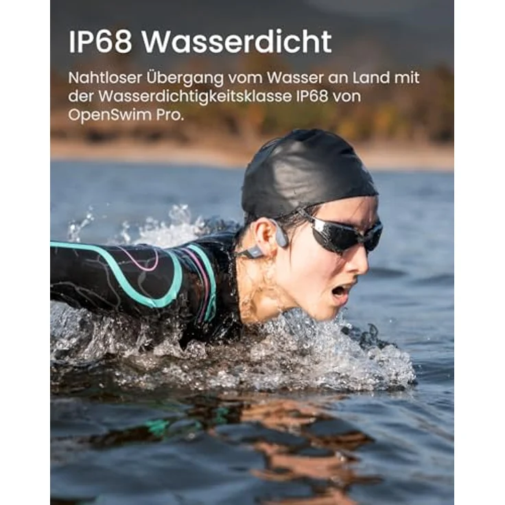 SHOKZ OpenSwim Pro Knochenschall Sport-Kopfhörer, kabellose Open-Ear-Ohrhörer, Bluetooth 5.4, IP68 wasserdicht, 32GB-MP3-Speicher, Mikros mit Geräuschunterdrückung, 9 Std Wiedergabe, Laufen, Schwimmen - schwarz – Bild 2
