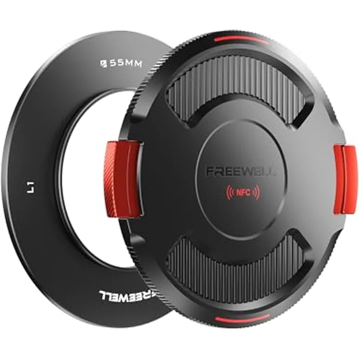 Freewell 55 mm Adapterring mit Kappe, NFC-fähige Objektivschutzkappe für The Real Locking L1 VND/CPL