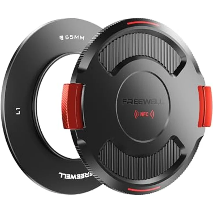 Freewell 55 mm Adapterring mit Kappe, NFC-fähige Objektivschutzkappe für The Real Locking L1 VND/CPL