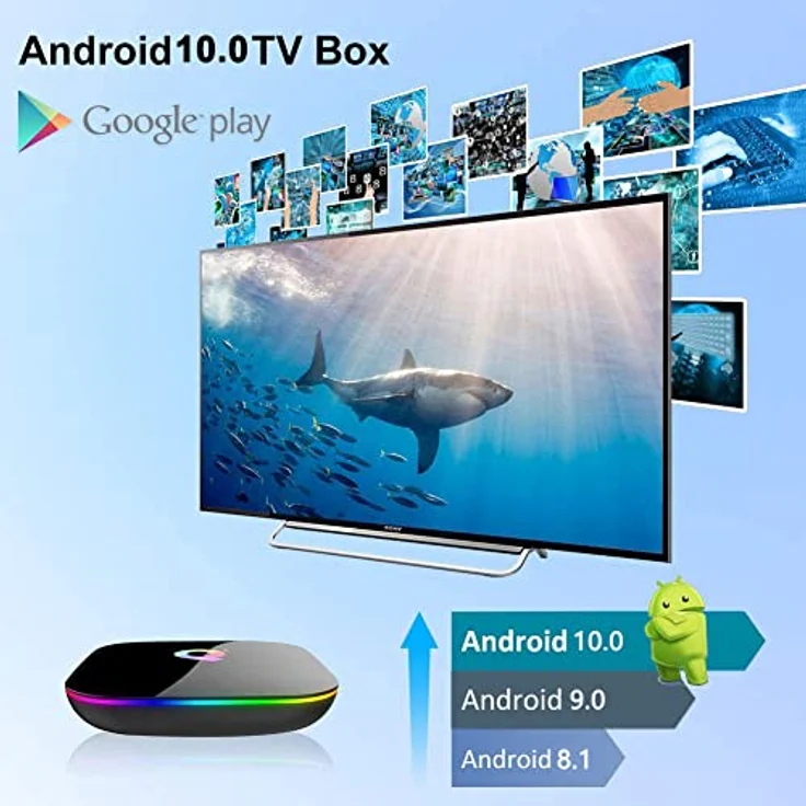 Android TV Box, Q Plus TV Box Android 10.0 mit 2 GB RAM 16 GB ROM H616 Quad Core Cortex-A53 Prozessor Smart TV Box, unterstützt 6 K Auflösung 3D 2,4 GHz WiFi 10/100 m Ethernet USB 2.0 Media Player – Bild 2