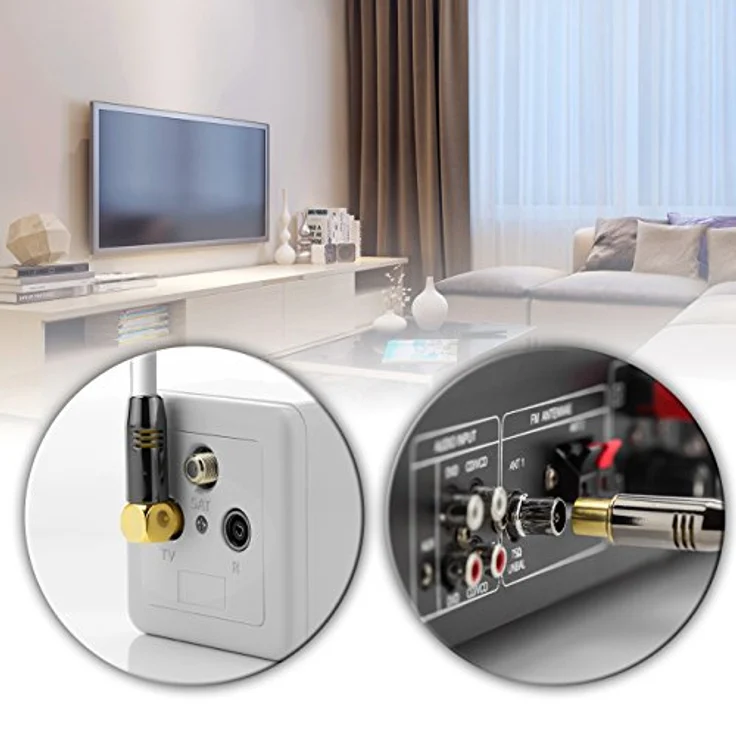 deleyCON 5m TV Antennenkabel PREMIUM HDTV Full HD - 1x gewinkelt - Koaxialkabel - TV-Stecker (gerade) zu TV-Buchse (90° Grad) - Weiß - METALL – Bild 6