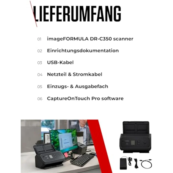 Canon DR-C350, A4 Dokumentenscanner mit 50 S./Min, Duplex, USB-C, 100-Seiten-ADF, CaptureOnTouch v5 Pro – Bild 7