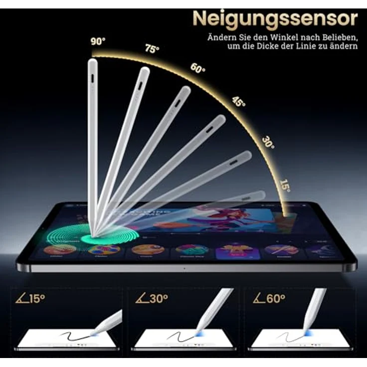 BAZO Stift für iPad - Pencil 2. Generation mit Schnellladeleistung, Palm Rejection und Neigungssensitivität für Pro 13''/12,9''/11''/iPad 6-11/A16/Mini 5/6.Gen/Air 3/4/5 – Bild 5