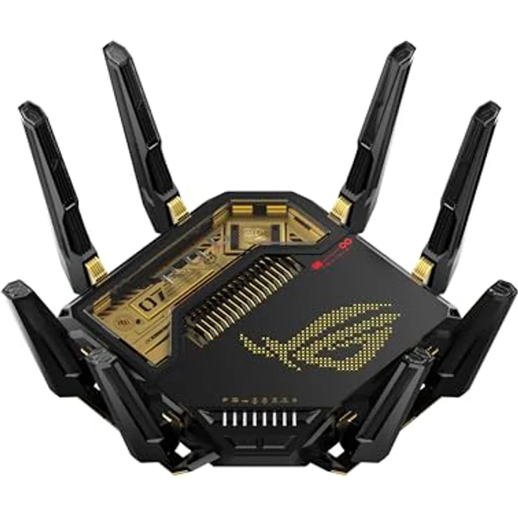 ASUS ROG Rapture GT-BE98 20th Anniversary Edition Quad-Band WiFi 7 Gaming Router, 25Gbps, Dual 10G & Quad 2.5G Ports, AiProtection, VPNs, 4G LTE/5G Tethering – Bild 1
