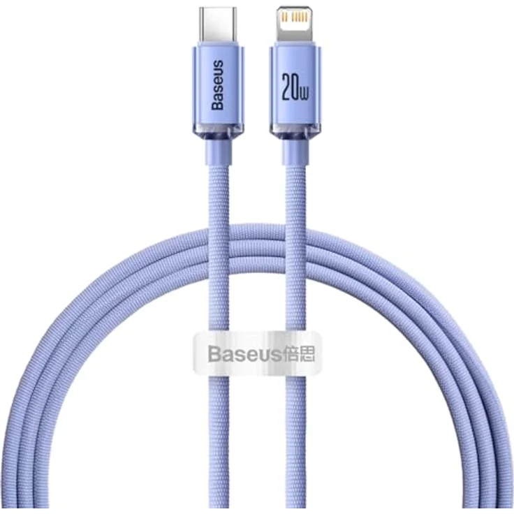 Baseus Crystal Shine, Lightning / USB-C Kabel 20W, 1,2m, schnelles Laden & Datenübertragung, Lavendel – Bild 1