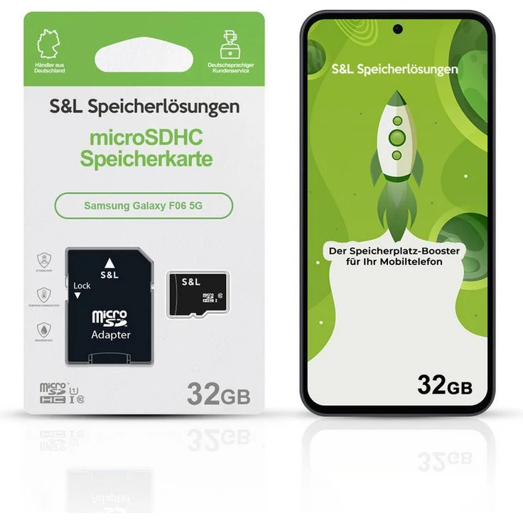 Tec-Expert microSD Karte S&L für Samsung Galaxy F06 5G, 32 GB, Class 10, microSDHC, stoßfest und wasserdicht