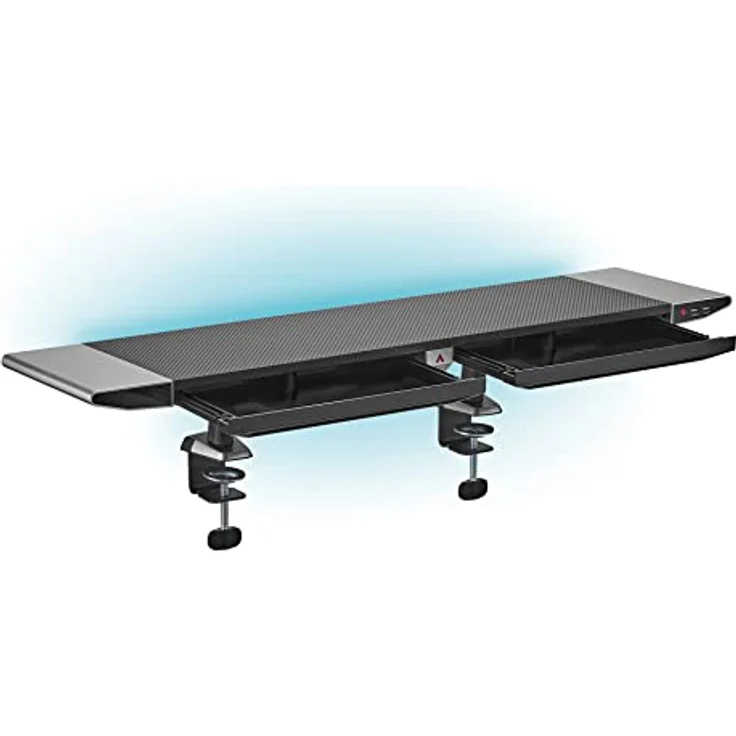 mywall Monitorständer HT44L mit RGB-Beleuchtung und Klemmbefestigung, Monitorerhöhung mit 2 Schubladen und 2 USB 2.0 Anschlüsse, Bildschirmständer für Bildschirme und Laptops, Belastung bis 20 kg – Bild 1