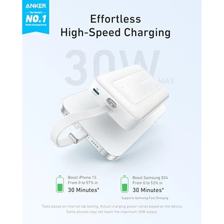 Anker Powerbank 10.000mAh, Zolo Power Bank 30W High-Speed mit USB-C Kabel, Schnelllade-Akkupack für iPhone 16/15 Modelle, MacBook, Galaxy, iPad, schwarz – Bild 2
