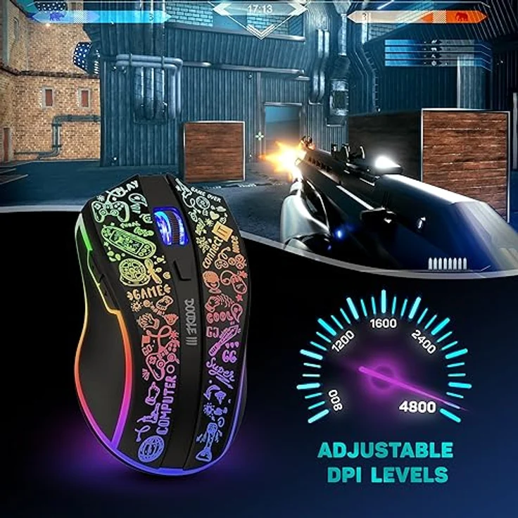 Connect IT CMO-3530-DD, Kabellose Gaming-Maus mit 4800 DPI, programmierbaren Tasten und RGB-Beleuchtung, Schwarz – Bild 2