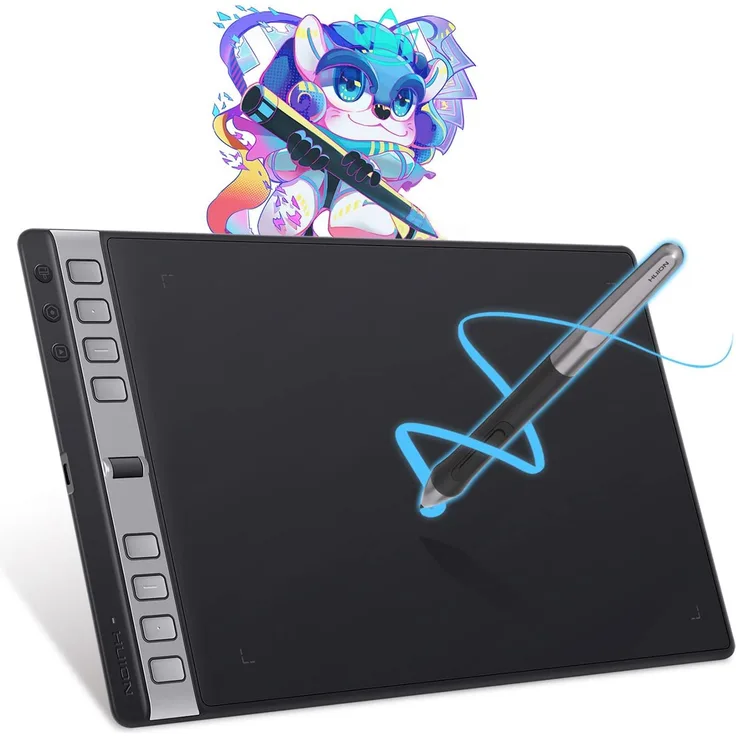HUION Inspiroy 2 L Grafiktablett, 8 Tasten + Scroller, papierähnliches Zeichenerlebnis, Schwarz