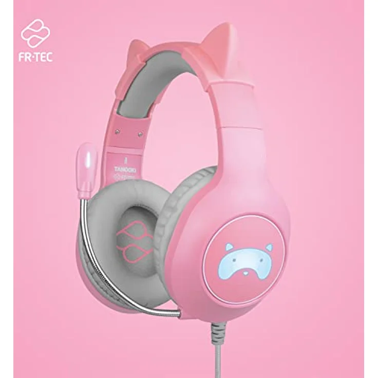Blade FR-TEC Tanooki Gaming Headset, kabelgebunden, mit Tanooki-LED-Lichtlogo, graue und pinke Ohren – Bild 5
