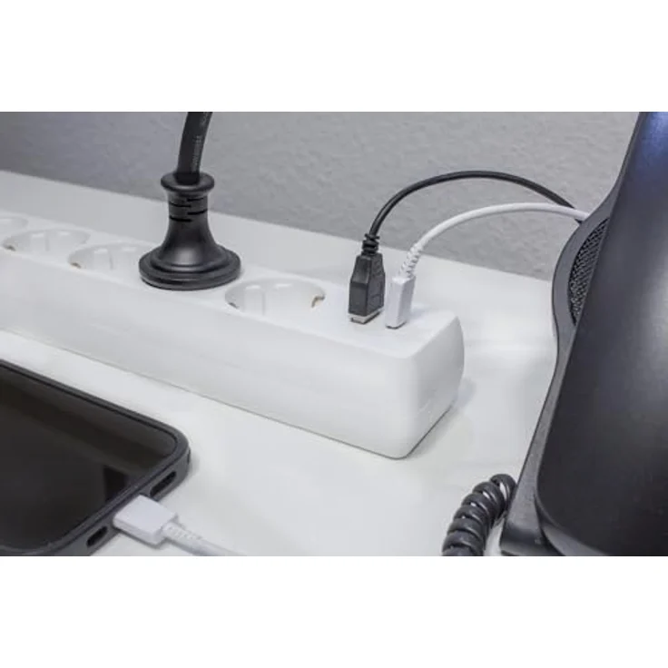 AS Schwabe 11377 Steckdosenleiste Weiß, Multifunktions-Steckdosenleiste mit 2 USB-Ports und 45° gedrehten Steckdosen, 3500 W Gesamtleistung – Bild 4