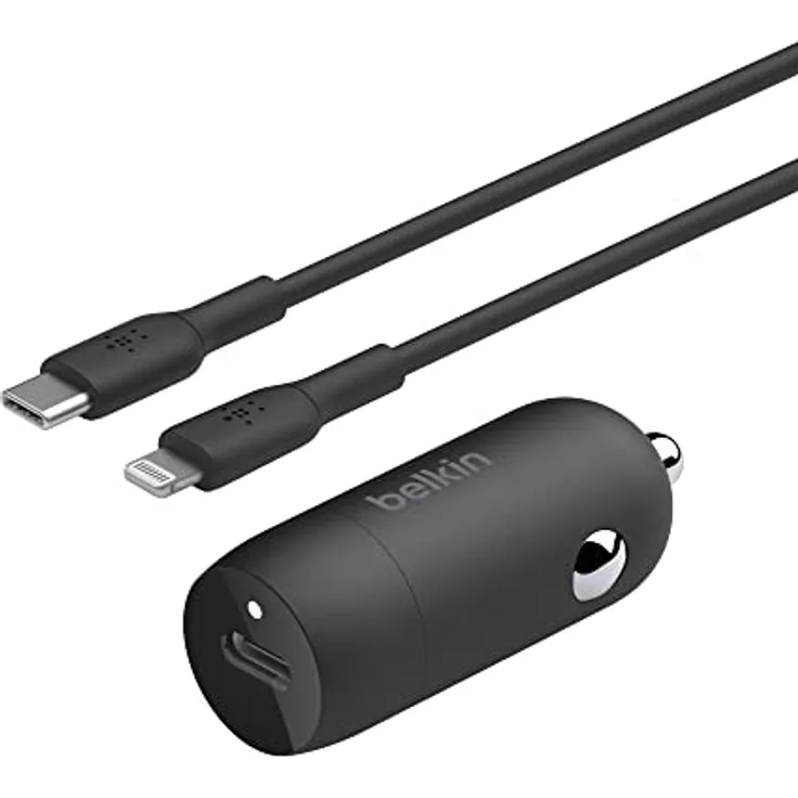 Belkin Boost↑Charge™ 30-W-Kfz-Schnellladegerät, kompaktes Modell mit USB-C-Power Delivery-Anschluss, inklusive USB-C/Lightning-Kabel, kompatibel mit der iPhone 14-Serie, iPad und mehr – Schwarz