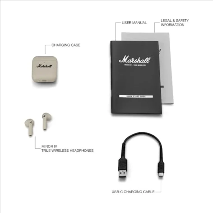 Marshall Minor IV In-Ear-Kopfhörer, True Wireless mit Sprachsteuerung und Bluetooth, über 30 Stunden Akkulaufzeit, wasserresistent, Lederstruktur – Bild 8