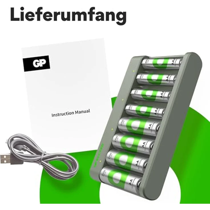 GP RECYKO USB Ladegerät E821, inkl. 4x AA 2100 mAh & 4x AAA 850 mAh Akkus, 8 Steckplätze, Akkustatusüberprüfung, kompakt und tragbar – Bild 3