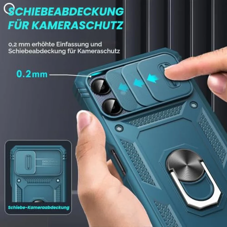 LeYi Hülle für Samsung Galaxy A06, Hybrid Schutzhülle mit 2 Glasfolien, objektivschonender Ringhalterung, kratzfest in Blau – Bild 2