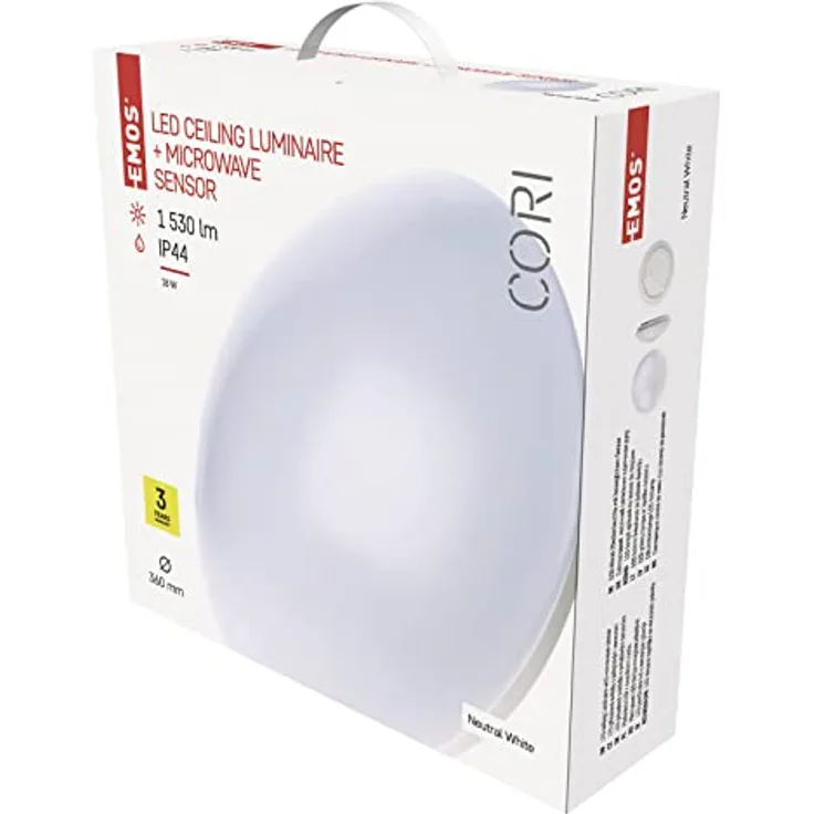 EMOS Deckenleuchte/Wandleuchte mit Bewegungsmelder, 1530 lm, 4000 K neutralweiß, 18W LED Panel rund, White 410 mm - EMOS Smarte Deckenbeleuchtung im runden Design
