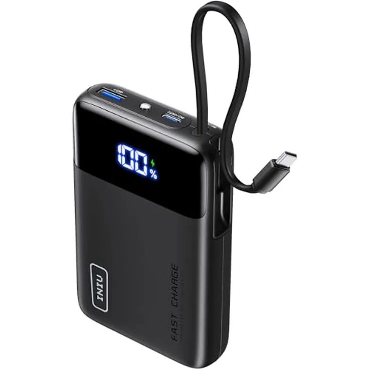 INIU 45W Power Bank, 20000mAh Klein Powerbank mit Integriertem USB-C Kabel, Minigröße Externe Handyakkus USB-C In&Out, Klein Aber Stark für iPhone 16 15 14 13 Laptop Samsung Xiaomi Redmi iPad etc
