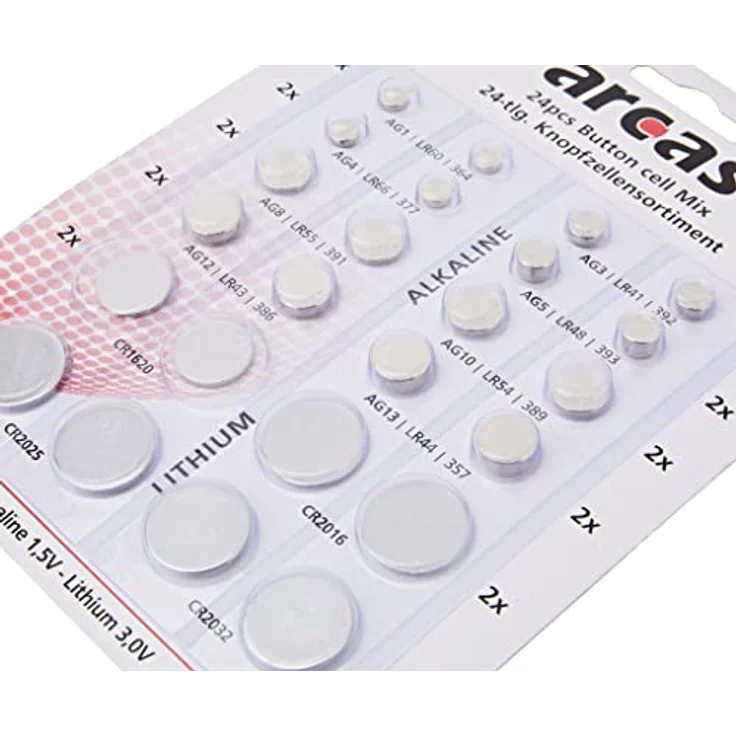 Arcas 12752400 Alkaline und Lithium Knopfzellensortiment, 24 teilig chrom – Bild 4