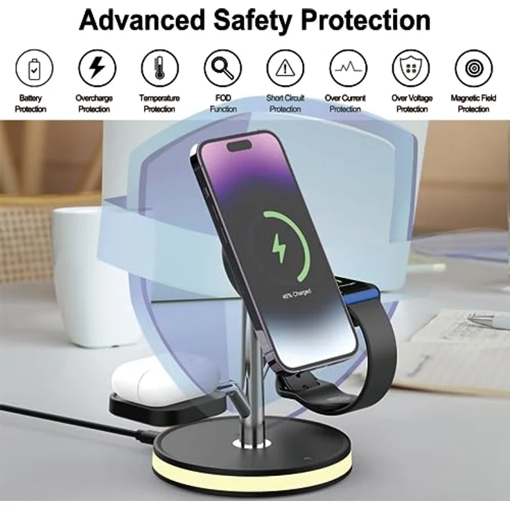 PUCHIKA 4 in 1 Induktive Ladestation für iPhone AirPods Apple Watch MagSafe Wireless Charger (inkl. 18W/QC 3.0 Schnelllade-Adapter und Typ-C-Ladekabel) – Bild 6