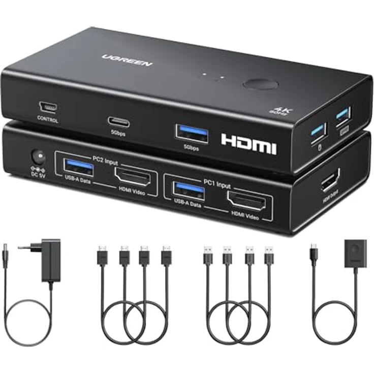 Ugreen KVM Switch AK502, 2in1 HDMI 2.0 Umschalter für zwei Geräte – Bild 1