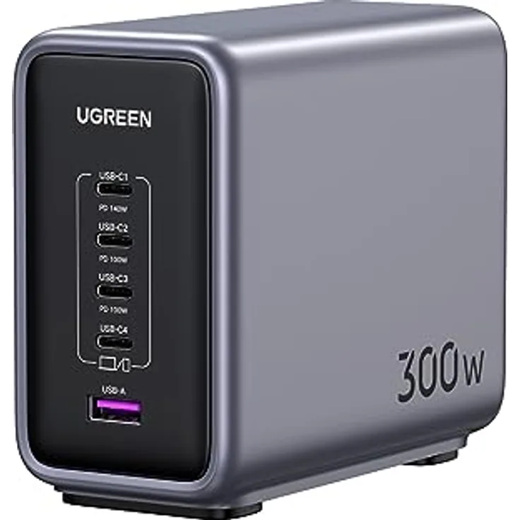 UGREEN Nexode USB C Ladegerät 300W PD 3.1 USB C Netzteil 5-Port GaN Charger 5-in-1 Ladestation kompatibel mit MacBook Pro 2021 16", MacBook Air, Surface Book, iPhone 15 Pro Max, 15 Pro, 14, Rog Ally