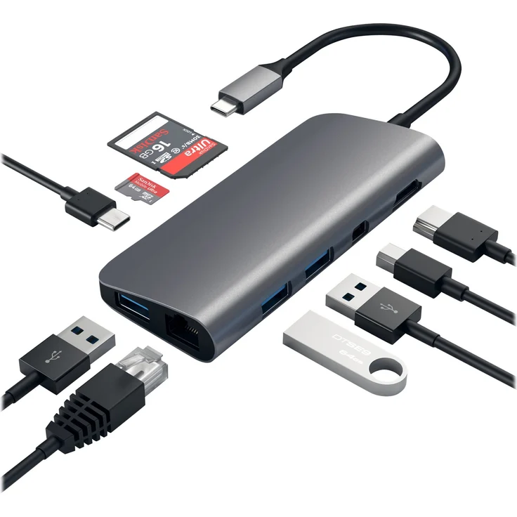 Satechi Typ C Multimedia Adapter mit 4K HDMI, Mini-DisplayPort, USB-C PD, Gigabit Ethernet, USB 3.0 und MikroSD/SD-Kartensteckplätzen aus Aluminium für 2016/2017 MacBook Pro and 2015/2016/2017 MacBook (Space Grau) – Bild 3