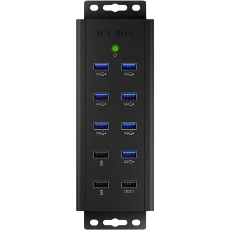 ICY BOX IB-HUB1703-QC3 7-fach USB 3.0 Industrie Hub mit Netzteil (12V-5A), 3 Ladeports, QC 3.0, Montage-Halterung, Aluminium Schwarz – Bild 5