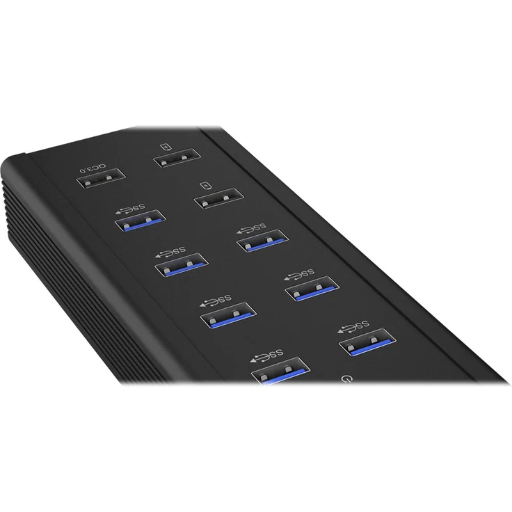 ICY BOX IB-HUB1703-QC3 7-fach USB 3.0 Industrie Hub mit Netzteil (12V-5A), 3 Ladeports, QC 3.0, Montage-Halterung, Aluminium Schwarz – Bild 6