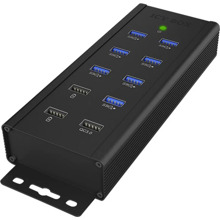 ICY BOX IB-HUB1703-QC3 7-fach USB 3.0 Industrie Hub mit Netzteil (12V-5A), 3 Ladeports, QC 3.0, Montage-Halterung, Aluminium Schwarz – Bild 2