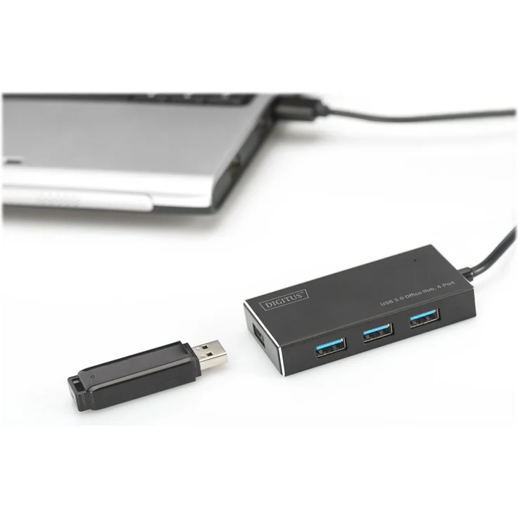 DIGITUS USB-Hub - 4 Ports - Super-Speed USB 3.0 - 5 GBit-s - Plug&Play - Aluminium-Gehäuse - Schwarz – Bild 3