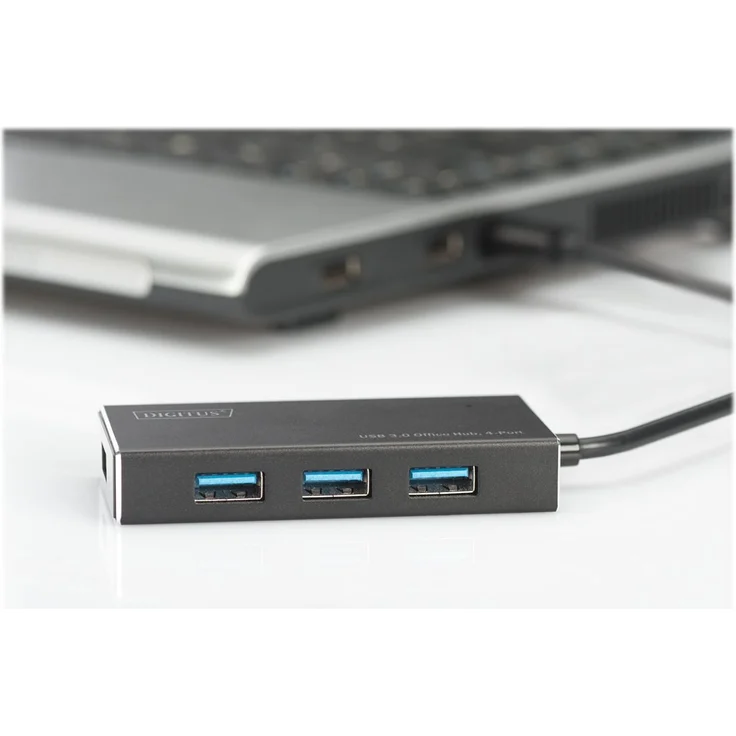 DIGITUS USB-Hub - 4 Ports - Super-Speed USB 3.0 - 5 GBit-s - Plug&Play - Aluminium-Gehäuse - Schwarz – Bild 4
