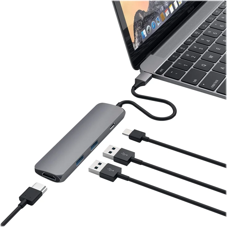 Satechi Schlanker Typ C Multiport-Adapter mit USB-C Ladeanschluss, 4K HDMI, USB 3.0 aus Aluminium für 2016/2017 MacBook Pro und 2015/2016/2017 MacBook (Space Grau) – Bild 4