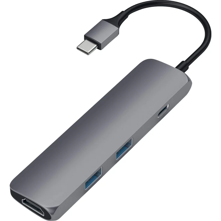 Satechi Schlanker Typ C Multiport-Adapter mit USB-C Ladeanschluss, 4K HDMI, USB 3.0 aus Aluminium für 2016/2017 MacBook Pro und 2015/2016/2017 MacBook (Space Grau) – Bild 3