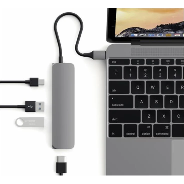 Satechi Schlanker Typ C Multiport-Adapter mit USB-C Ladeanschluss, 4K HDMI, USB 3.0 aus Aluminium für 2016/2017 MacBook Pro und 2015/2016/2017 MacBook (Space Grau) – Bild 2
