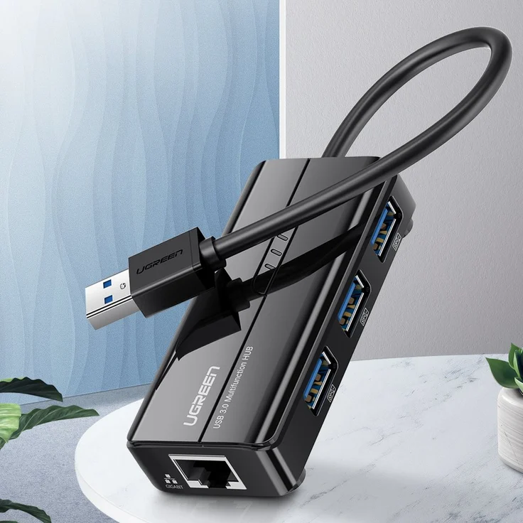 UGREEN USB 3.0 Hub 3 Port mit Gigabit Netzwerkadapter Lan RJ45 Ethernet Adapter 10/100/1000 für Macbook Pro Air, iMac, Mac Mini, ChromeBook Pixel, Surface Pro, Lenovo Yoga 710,Lenovo Miix 510 Schwarz – Bild 2